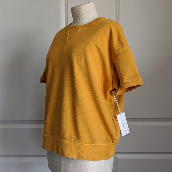 Frame Sweatshirt Short Sleeve Roll Cuffs Crew Pullover Faded Marigold L NWT - Picture 11 of 14